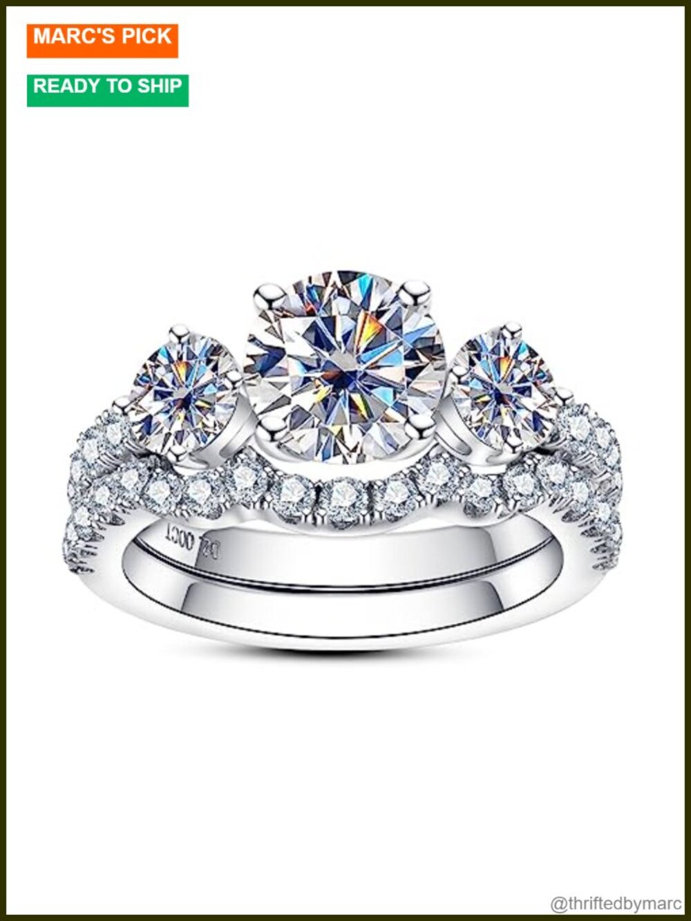 Moissanite Bridal Set 3.7CTTW Round Cut 925 Sterling Silver Wedding Ring